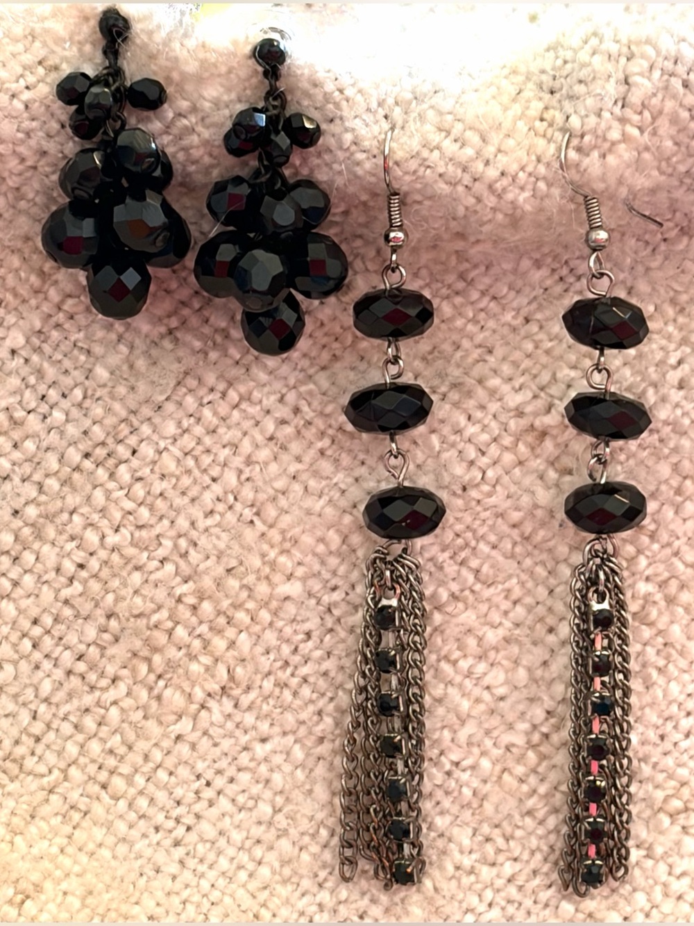 🖤Set of 2 Pairs Vintage 90s/Y2K Goth Silver Tone Black Beaded Earrings🩶